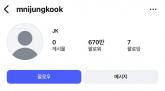 BTS 정국, 2년만에 새 SNS 개설... 이튿날인 오늘(16일) 680만명 넘었다